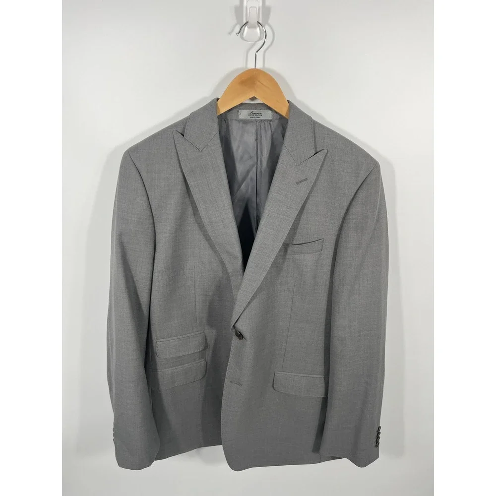 Lauren Ralph Lauren Mens 100% Wool Blazer 44R Grey Peak Lapel Pick Stitching